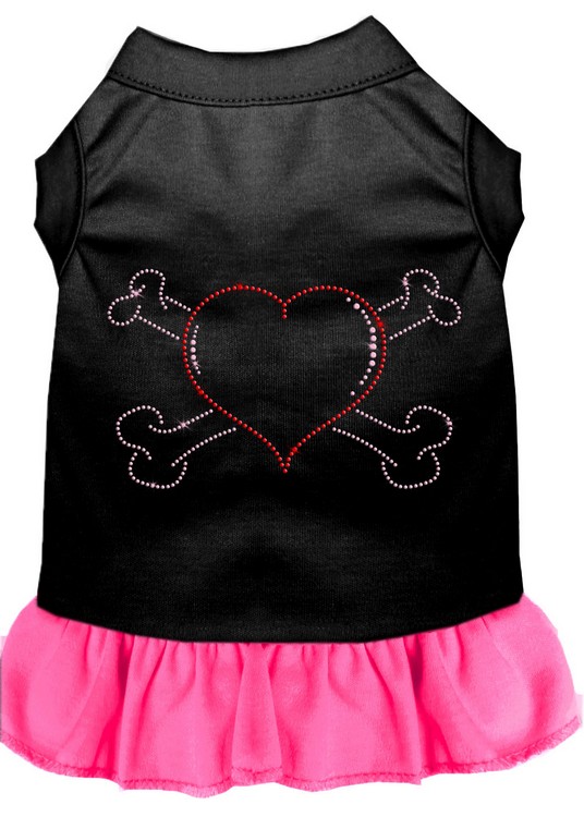 Rhinestone Heart and crossbones Dress Black with Bright Pink XL